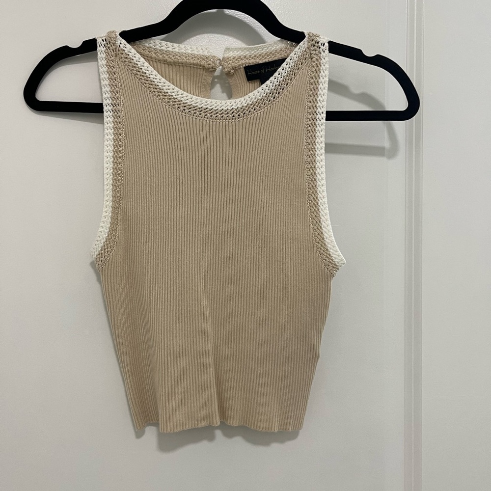 Beige Sleeveless Knit Top